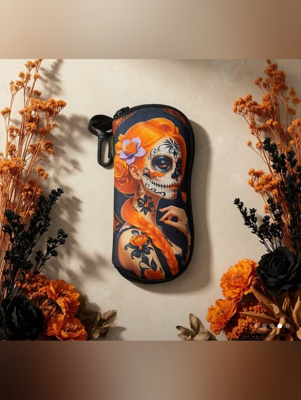 Stylish Orange Floral Pattern Soft Case for Glasses